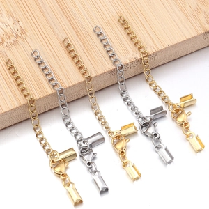 Gold and silver stainless steel cord end crimps with lobster clasps for DIY jewelry