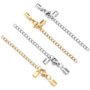 Gold and silver stainless steel lobster clasps with extender chains for DIY jewelry making
