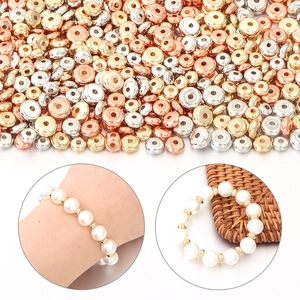 Flat round CCB spacer beads in gold, silver, and rose gold finishes for DIY jewelry making