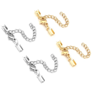 Macro view of gold and silver plated stainless steel lobster clasps and cord end crimps