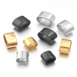 Cuentas ovaladas deslizantes en oro, plata y negro mate para joyas de cuero