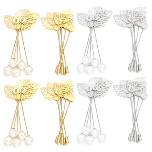 Kupfer Hohl Blatt Anstecknadel Brosche Mit Imitationsperle Lange Stick Pin Für Anzug Schal Damen Herren Mode Schmuck
