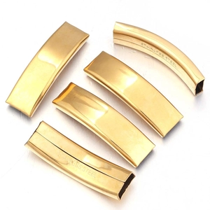 Five pieces of curved golden stainless steel tube beads for DIY bracelet jewelry making