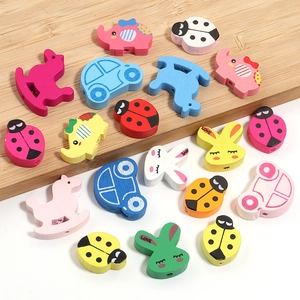 Bunte Holzperlen-Set mit Cartoon-Tieren und Autos für Kinder DIY-Basteln und Schmuckherstellung
