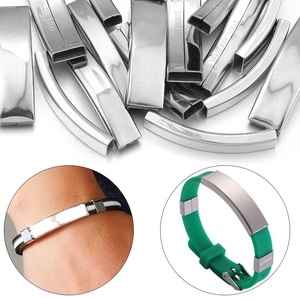 Brushed stainless steel curved tube beads for DIY bracelet jewelry making connectors