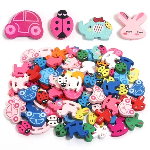 DIY Cartoon Holzperlen Gemischt Tier Auto Form Bemalte Holzperlen Für Handgemachten Schmuck Schlüsselanhänger Basteln Zubehör