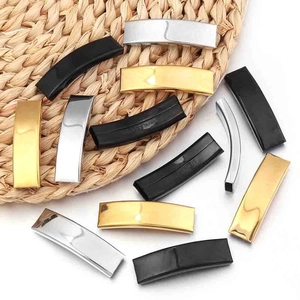 Detailed view of curved stainless steel tube clasps for DIY jewelry in gold and silver