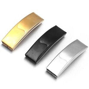 Polished stainless steel curved tube clasps for leather bracelets in gold, black, and silver