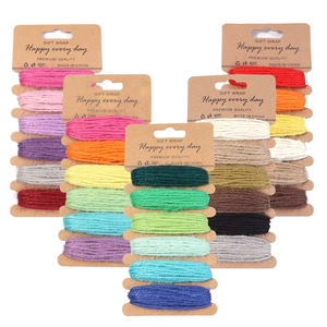 Colorful 3-strand twisted jute twine set on kraft cards for DIY crafts and gift wrapping