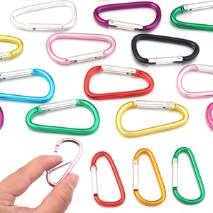 Aluminum D-ring carabiner clips in multiple colors with spring snap gate closure