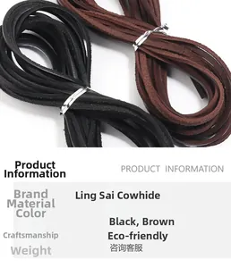 Macro view of black and dark brown flat genuine leather cords for DIY jewelry making