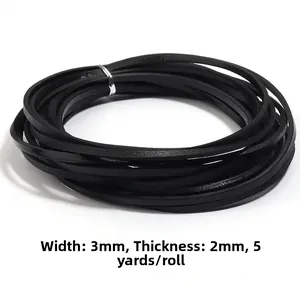 3mm width and 2mm thickness black flat genuine leather cord for DIY crafts and jewelry