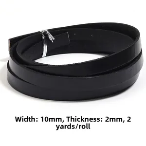 Detail of 10mm wide black genuine flat leather cord with 2mm thickness for DIY accessories