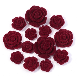 Fiori di rosa floccati rosso scuro in resina per gioielli e forcine fai-da-te