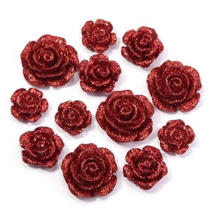 Cabochon a forma di rosa rossa glitterata in resina di varie dimensioni per il fai da te
