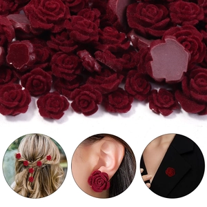 Cabochon fiori di rosa floccati bordeaux in resina per accessori per capelli fai-da-te