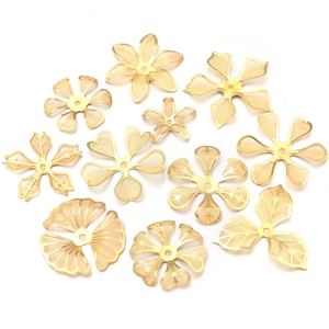Hollow gold plated copper floral pendants and leaf charms for DIY jewelry making
