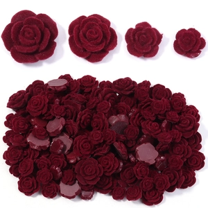Perline in Resina a Forma di Rosa Floccata Borgogna Vintage per Accessori per la Creazione di Gioielli Fai-da-te Decorazione per Fermagli per Capelli