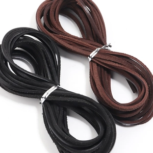 Flat genuine leather cord bundle in black and dark brown for DIY jewelry making and crafts