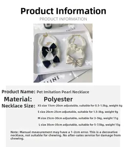 Tabella taglie dettagliata per collana di perle per gatti con fiocco e camelia decorata