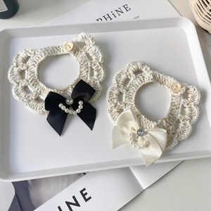 Elegant Pet Bow Necklace Camellia Artificial Pearl Double Layer Jewelry Collar Handwoven Crochet Scarf Accessories For Dogs Cats
