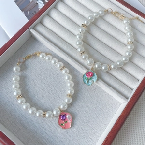 Elegante collana di perle per animali con ciondolo a cuore e strass per cani e per gatti