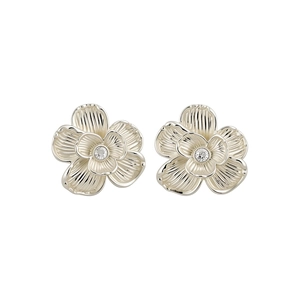 Elegant French style cream enamel flower stud earrings with sparkling center crystal