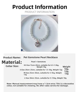 Tableau des tailles pour collier de perles pour animaux avec pendentif cœur en gemme