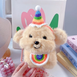 Ensemble Chapeau Et Bavette Pour Animaux De Compagnie Au Crochet Arc-En-Ciel Chats Petits Chiens Accessoires De Fête Tricot Pompon