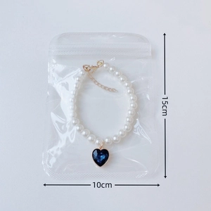 Collier élastique en perles pour animaux avec pendentif cœur bleu et fermoir mousqueton