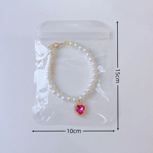 Colorful heart charm pet pearl necklace with pink gemstone pendant in 15cm packaging