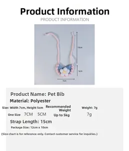 Detailed size chart for the handmade floral pet bib featuring 7cm width and 15cm straps