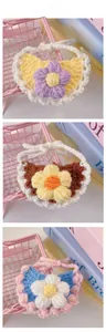 Detailed macro view of three handmade crochet pet bibs with 3D floral patterns and wave edges