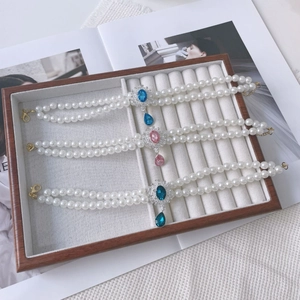 Luxury Double Layer Faux Artificial Pearl Pet Necklace Vintage Rhinestone Gemstone Pendant Dog Cat Collar Jewelry For Wedding Party