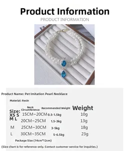 Size chart for double-layer pet pearl necklace with blue gemstone resin pendant detail