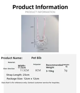 Detailed size guide for heart lace pet bib with 11.5cm width and adjustable straps
