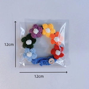 Handmade crochet puff flower pet scarf with colorful flowers and handmade wood button