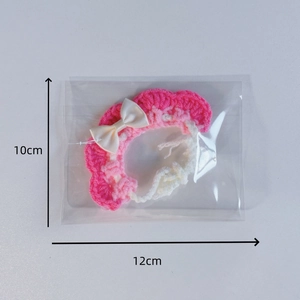 Pink and white handmade crochet doll collar with satin bow in 10cm and 12cm sizes