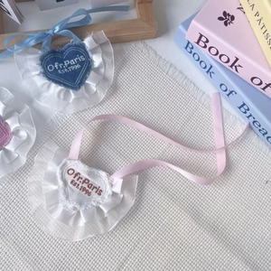 Lace heart pet bib with floral embroidery and ribbon ties for cats and small dogs