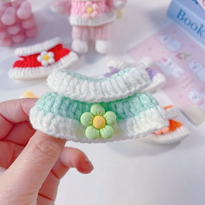 Handmade mint green knitted doll dress with flower detail for 15cm keychain doll