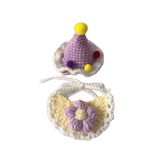 Handmade crochet penguin style cream pet hat and bib set for cats and small dogs