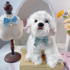Cute Pet Dog Cat Lace Bow Collar Scarf Floral Neckband With Artificial Pearl Pendant Adjustable Princess Style Decorative Jewelry Neckwear