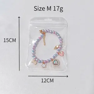Rainbow pearl pet necklace with moon and heart charms, size M for cats and dogs