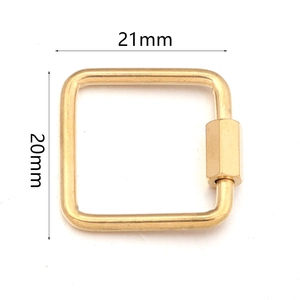 Golden square titanium steel screw lock carabiner connector for DIY jewelry, 21x20mm size