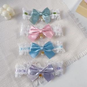 Lace pet collar set with colorful ribbons and pearls in mint, pink, blue and purple