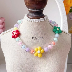 Collier Perlé Macaron Pour Animaux Avec Pendentif Fleur En Résine Collier Réglable Pour Chats Et Petits Chiens Style Princesse