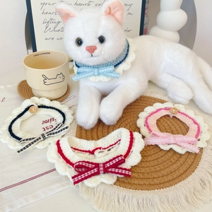 Handmade Crochet Pet Collar With Bowtie Lace Edge Sweet Yarn Bib For Cats And Small Dogs Decorative Puppy Necklace