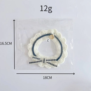 Handcrafted white lace pet collar with blue trim and bow for small medium cats and dogs