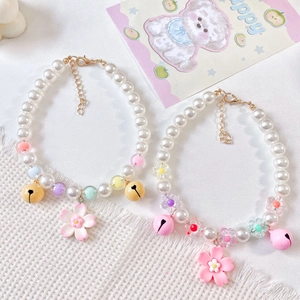 Sweet Pet Artificial Pearl Necklace With Resin Flower Bowknot Bell Adjustable Cat Dog Collar For Small Dogs Cats Accessories