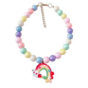 Colorful macaron beaded necklace with rainbow pendant for pets and dolls, adjustable length